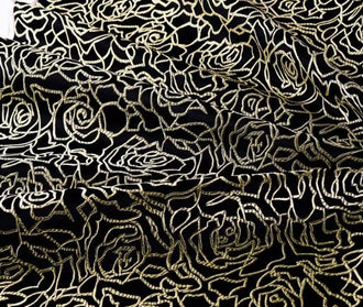 Black color brocade fabric with gold rose pattern, jacquard fabric, cosplay dress fabric, by the yard