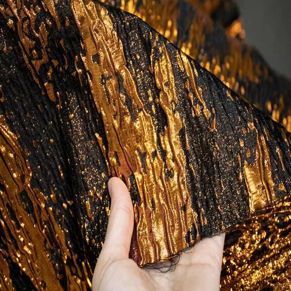 Black Gold Yellow Color Stripe Style Fabric, Jacquard Fabric, Wedding Jacquard Fabric, for Cosplay dress