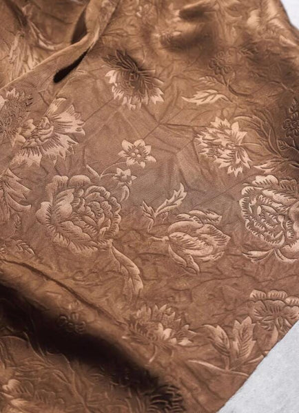 Brown color jacquard, retro embossed texture fabric, Chinese style flower pattern fabric,  clothing designer fabric