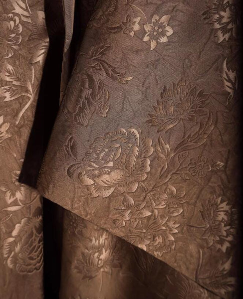 Brown color jacquard, retro embossed texture fabric, Chinese style flower pattern fabric,  clothing designer fabric