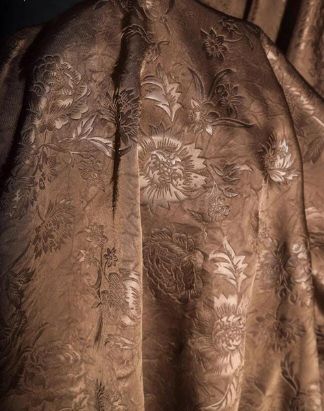 Brown color jacquard, retro embossed texture fabric, Chinese style flower pattern fabric,  clothing designer fabric