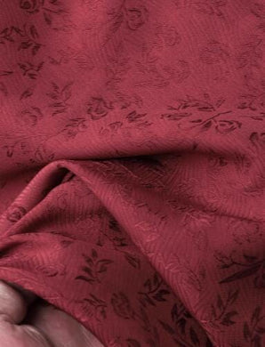 Dark red/cream yellow color jacquard fabric with floral pattern, wedding dress fabric, fabric by the yard