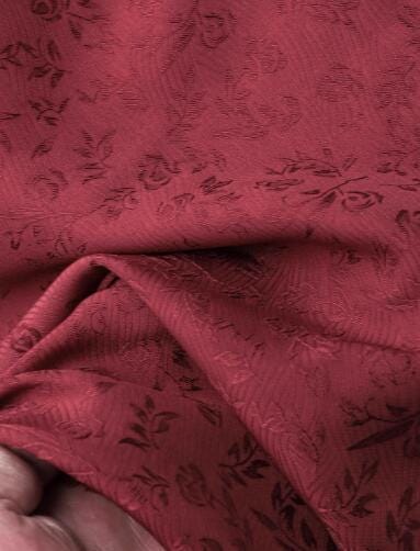 Dark red/cream yellow color jacquard fabric with floral pattern, wedding dress fabric, fabric by the yard