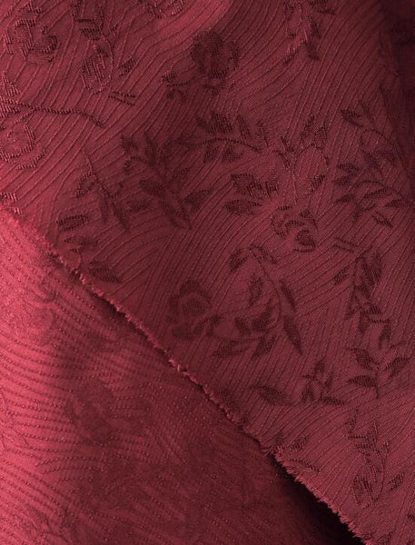 Dark red/cream yellow color jacquard fabric with floral pattern, wedding dress fabric, fabric by the yard