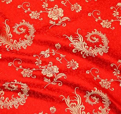 Red Color Brocade Fabric With Gold Flower, Flower Style Jacquard Fabric, Tang-suit Dress Fabric, by the yard