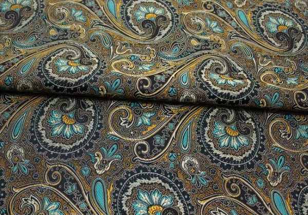 Black color brocade fabric with paisley pattern, jacquard fabric, Cosplay dress fabric, by the yard