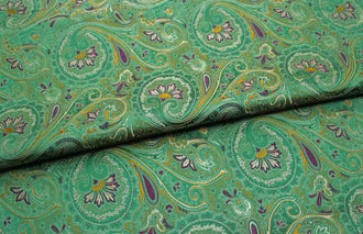 Green color brocade fabric with paisley pattern, jacquard fabric, Cosplay dress fabric, by the yard
