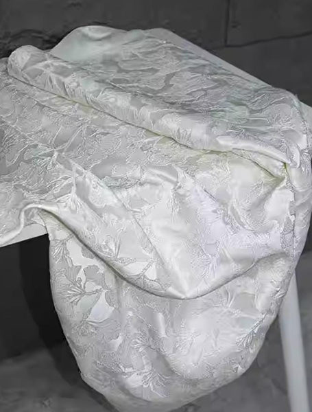 3D ginkgo leaf pattern jacquard fabric, cream white color with ginkgo leaf, wedding dress fabric, prom dress fabric, Cosplay dress fabric