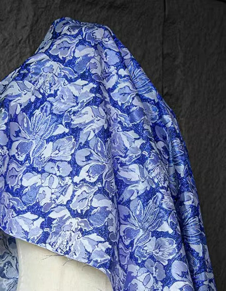 Blue/Dark Red Color Fabric, Jacquard Texture Fabric with Concave and Convex Relief Flower Fabric,  Cosplay dress fabric