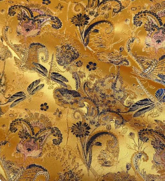 Gold yellow/black color brocade fabric, dragonfly pattern fabric, Cosplay dress fabric, Autumn fabric,57inches/147cmwide