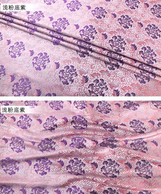Green/Off-white with pink purple pattern brocade fabric, jacquard fabric, fabric by the yard
