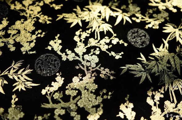 Black gold plum bamboo pattern fabric, qipao vest woven brocade fabric, outerwear, long skirt jacquard fabric