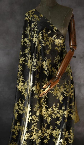 Black gold plum bamboo pattern fabric, qipao vest woven brocade fabric, outerwear, long skirt jacquard fabric