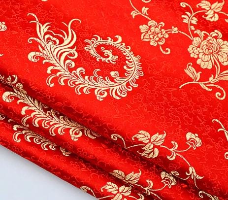 Red Color Brocade Fabric With Gold Flower, Flower Style Jacquard Fabric, Tang-suit Dress Fabric, by the yard