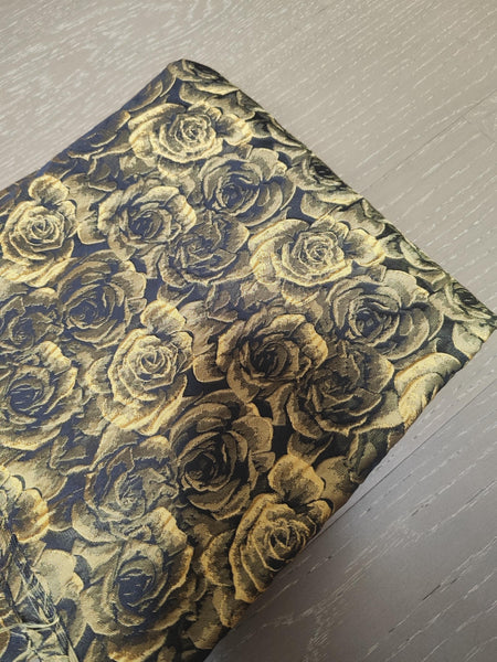 20%OFF-Fashion jacuqard fabric, black color jacquard with gold color rose fabric, wedding jacket dress fabric, by the yard