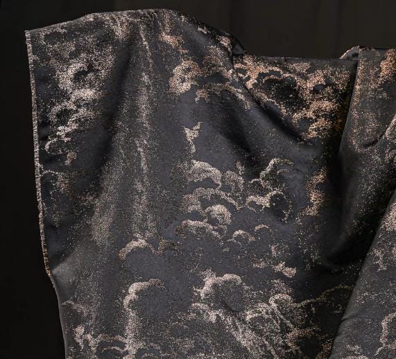 Black color jacquard fabric with gold cloud pattern, texture jacquard fabric, Chinese style suit dress fabric,  wholesale fabric