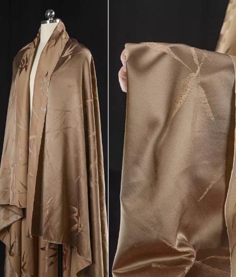 Golden coffee color fabric, bamboo pattern jacquard fabric, Chinese qipao jacket clothing design fabric,  wholesale fabric