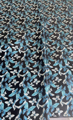 Black and blue butterfly brocade fabric, Chinese style vest jacket fabric, For wedding dress