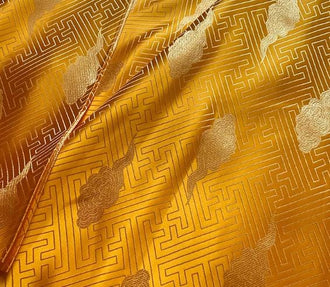 Gold yellow color brocade fabric, wide brocade fabric, cloud pattern brocade fabric, wedding dress fabric,