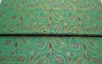 Green color brocade fabric with paisley pattern, jacquard fabric, Cosplay dress fabric, by the yard