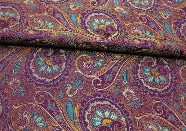 Purple red color brocade fabric with paisley pattern, jacquard fabric, Cosplay dress fabric, by the yard