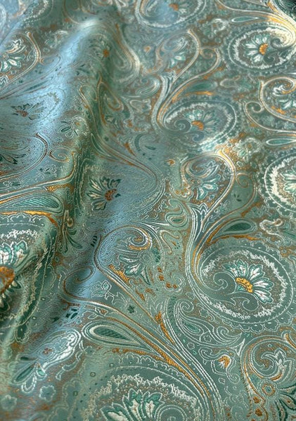 Water blue color brocade fabric, jacquard fabric, wedding dress fabric, by the yard
