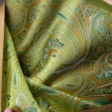 Grass green color brocade fabric, jacquard fabric, wedding dress fabric, by the yard