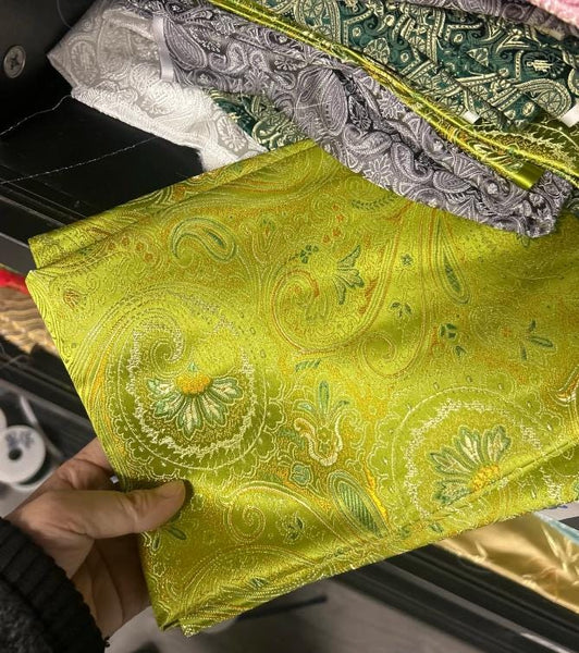 Grass green color brocade fabric, jacquard fabric, wedding dress fabric, by the yard