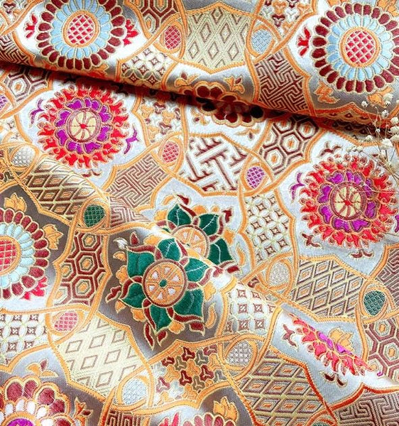 Colorful flower style brocade fabric, Chinese style jacquard fabric, wedding dress fabric,