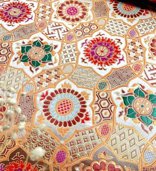 Colorful flower style brocade fabric, Chinese style jacquard fabric, wedding dress fabric,