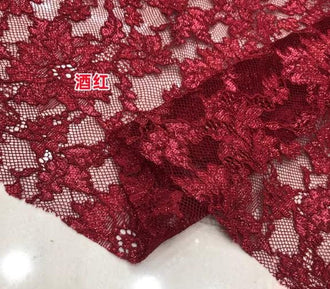 3 Color Dark Red/Gold Color Lace Fabric, Wedding Dress Fabric, Hollow Out Bright Silk Keel Mesh Eyelashes Lace Fabric