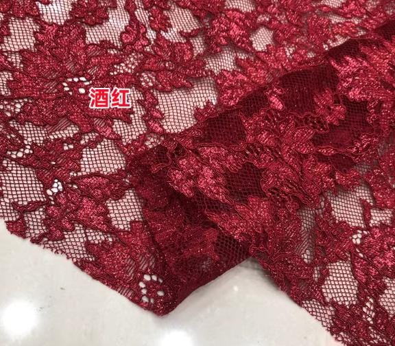 3 Color Dark Red/Gold Color Lace Fabric, Wedding Dress Fabric, Hollow Out Bright Silk Keel Mesh Eyelashes Lace Fabric