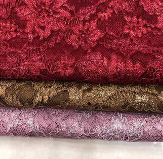 3 Color Dark Red/Gold Color Lace Fabric, Wedding Dress Fabric, Hollow Out Bright Silk Keel Mesh Eyelashes Lace Fabric