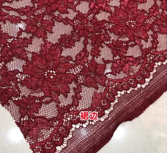 3 Color Dark Red/Gold Color Lace Fabric, Wedding Dress Fabric, Hollow Out Bright Silk Keel Mesh Eyelashes Lace Fabric