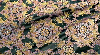 Wide brocade fabric, black color brocade fabric with gold flower pattern, jacquard fabric, Autumn fabric, by the yard