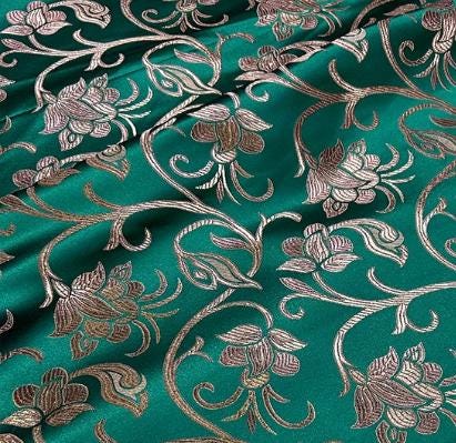 SALE, Deep Green Color Brocade Fabric, Brown Tree Vine Pattern Brocade Fabric, Jacquard Fabric, Vest Dress Fabric, Fabric by the yard
