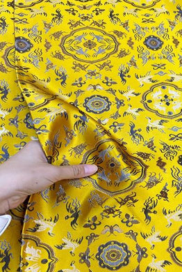 SALE, Wide brocade fabric, bright yellow color brocade fabric, jacquard fabric, animal pattern fabric,
