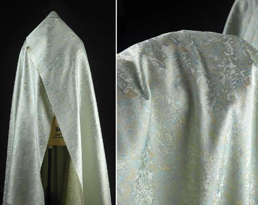 Elegant green woven fabric, floral pattern woven jacquard, designer fabric for Autumn and Winter, jackets fabric
