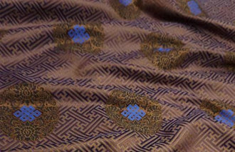 SALE, Dark coffee color brocade fabric with blue Chinese pattern , jacket dress fabric, wedding jacquard fabric, by the yard