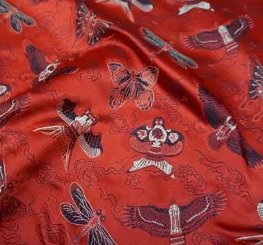SALE, Red color brocade fabric with kite pattern , jacket dress fabric, wedding jacquard fabric, by the yard