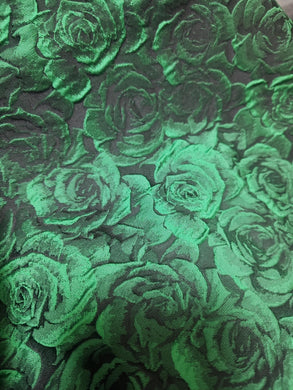 20%OFF-Fashion jacuqard fabric, 3D black color jacquard with dark green rose pattern, wedding jacket dress fabric, by the yard