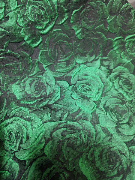 20%OFF-Fashion jacuqard fabric, 3D black color jacquard with dark green rose pattern, wedding jacket dress fabric, by the yard
