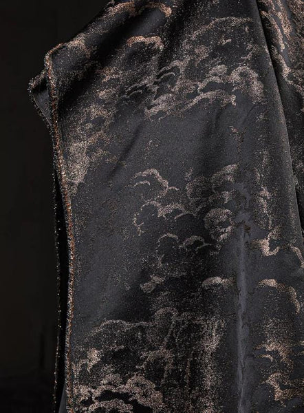 Black color jacquard fabric with gold cloud pattern, texture jacquard fabric, Chinese style suit dress fabric,  wholesale fabric