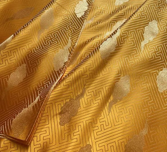 Gold yellow color brocade fabric, wide brocade fabric, cloud pattern brocade fabric, wedding dress fabric,