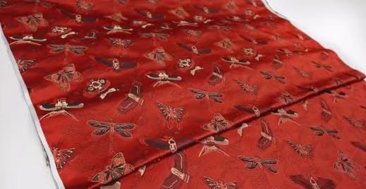 SALE, Red color brocade fabric with kite pattern , jacket dress fabric, wedding jacquard fabric, by the yard