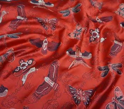 SALE, Red color brocade fabric with kite pattern , jacket dress fabric, wedding jacquard fabric, by the yard