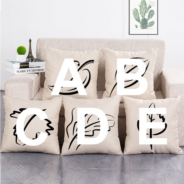 Cushion Cover SET Cotton Linen Throw Pillow,Hand-draw Leaves - LiYiFabrics