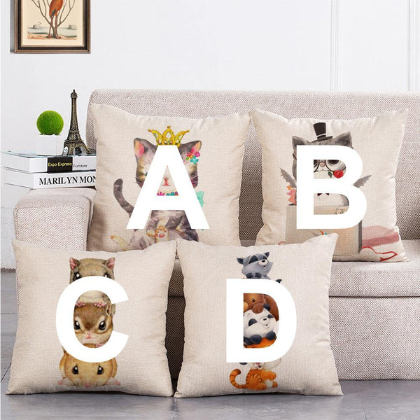 Cushion Cover SET Cotton Linen Throw Pillow, lovely cat design - LiYiFabrics