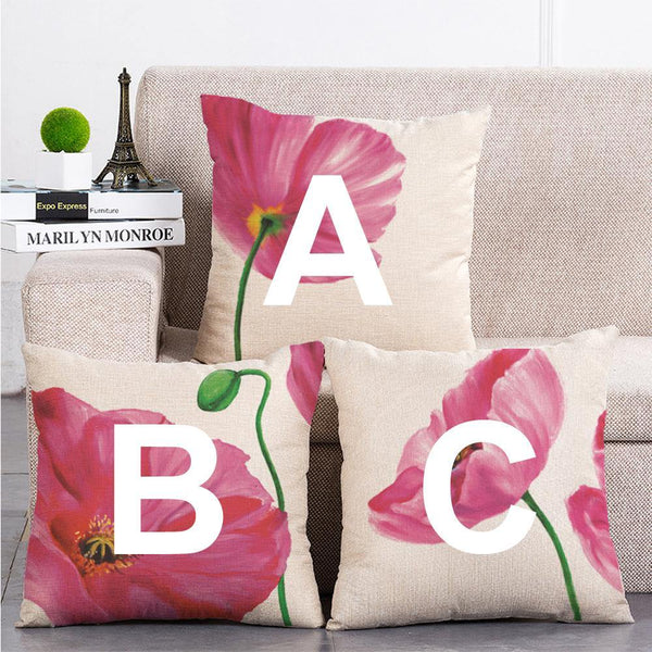 Cushion Cover SET Cotton Linen Throw Pillow, Abstract Flowers design - LiYiFabrics