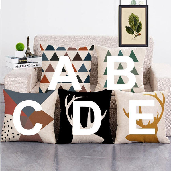 Cushion Cover SET Cotton Linen Throw Pillow, Painted Deers - LiYiFabrics